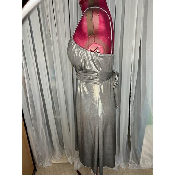 Y2k slip dress formal party silver lamae - Picture 5 of 10